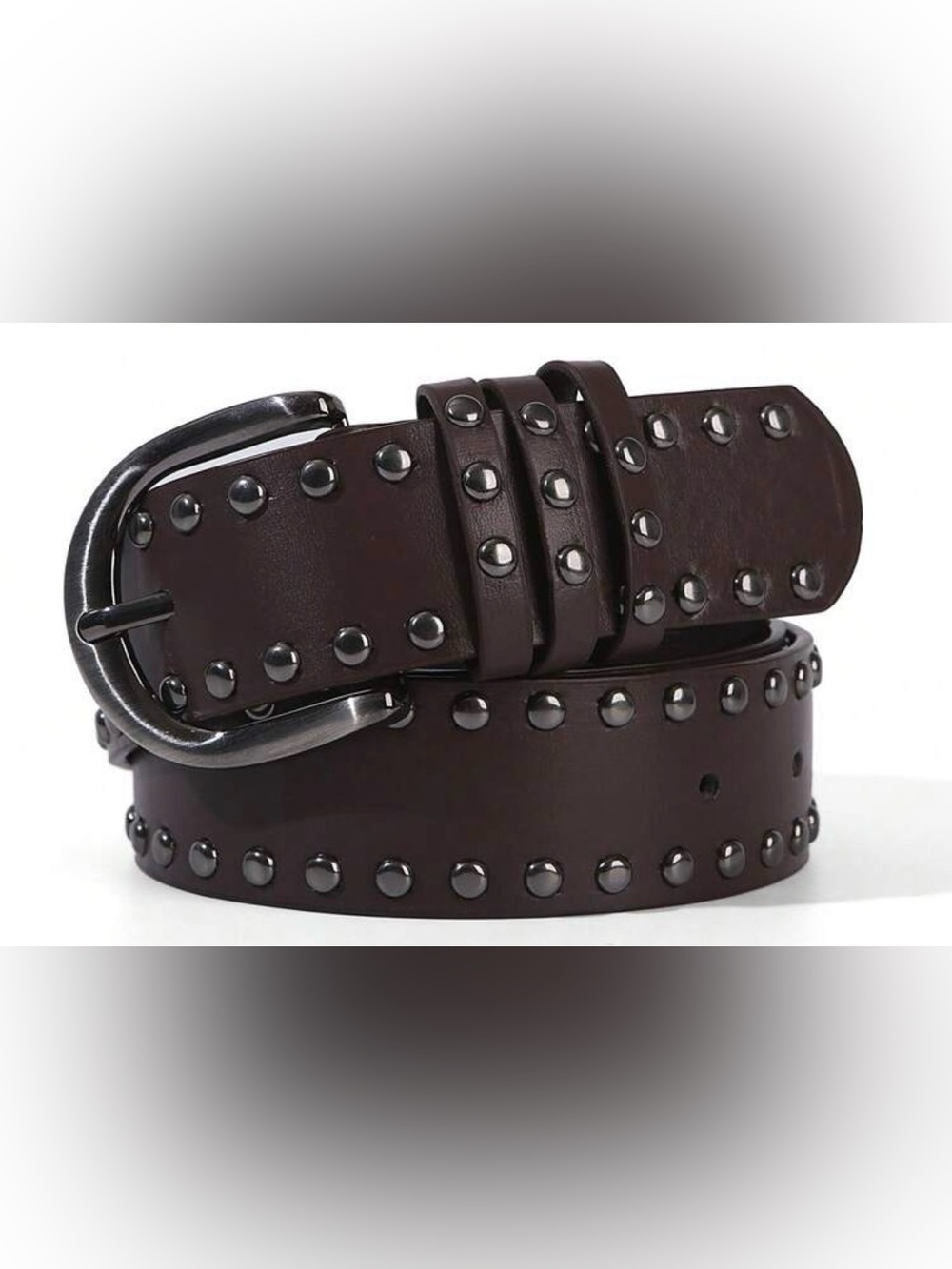 Women’s Metal Buckle Double Row Rivet PU Leather Belt - BROWN